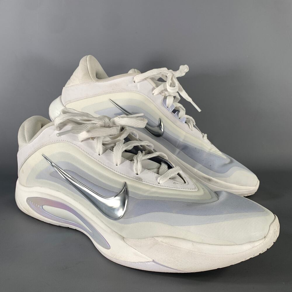 NIKE Size 15.5 White Silver Mixed Patterns Canvas Basketball Sneakers